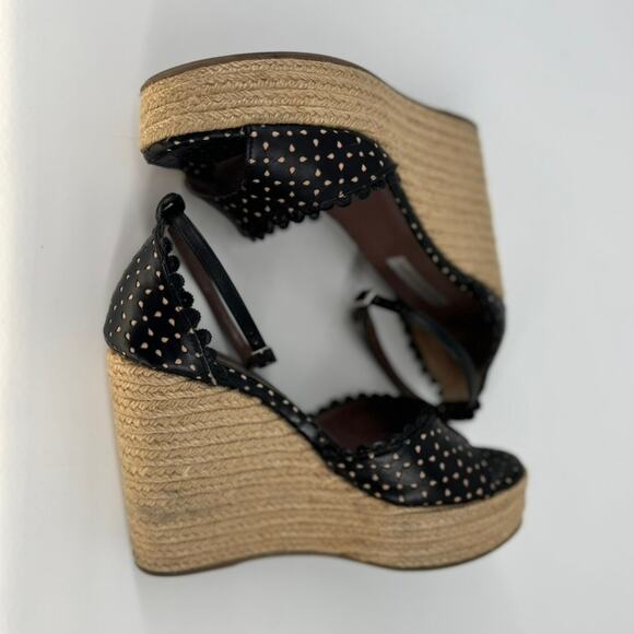 Tabitha Simmons Harp Espadrille Sandals Wedge Heel Black Laser Cut Size 7 - Picture 6 of 8